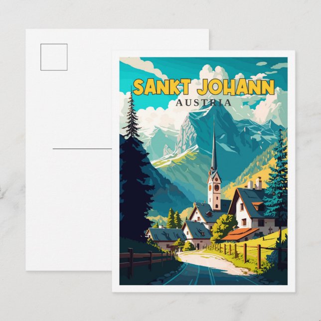 Sankt Johann Austria vintage travel illustration Postcard (Front/Back)