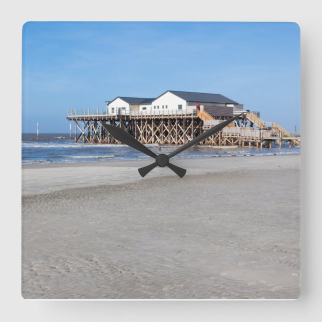 Sankt Peter Ording House on stilts photo Square Wall Clock (Front)