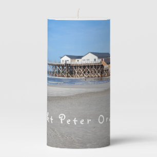 Sankt Peter Ording House on stilts photo with text Pillar Candle