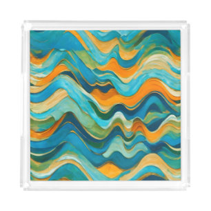 "Sanlúcar" Blue Green Orange Waves Acrylic Tray