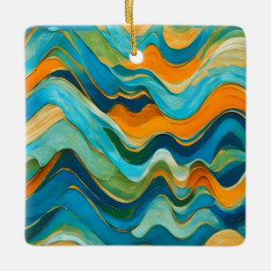"Sanlúcar" Blue Green Orange Waves Ceramic Ornament