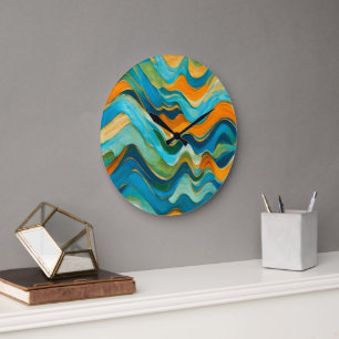 "Sanlúcar" Blue Green Orange Waves Large Clock