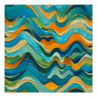 "Sanlúcar" Blue Green Orange Waves Poster