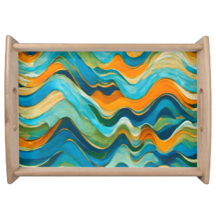 "Sanlúcar" Blue Green Orange Waves Serving Tray
