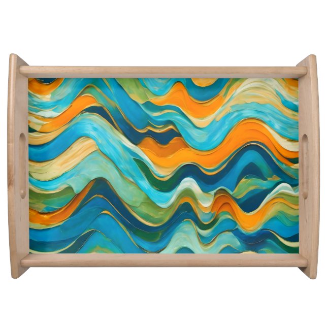 "Sanlúcar" Blue Green Orange Waves Serving Tray (Front)