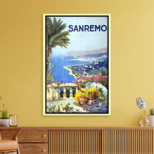 Sanremo, Italy, Italian Riviera Vintage Travel Art Canvas Print