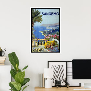 Sanremo, Italy, Italian Riviera Vintage Travel Art Poster