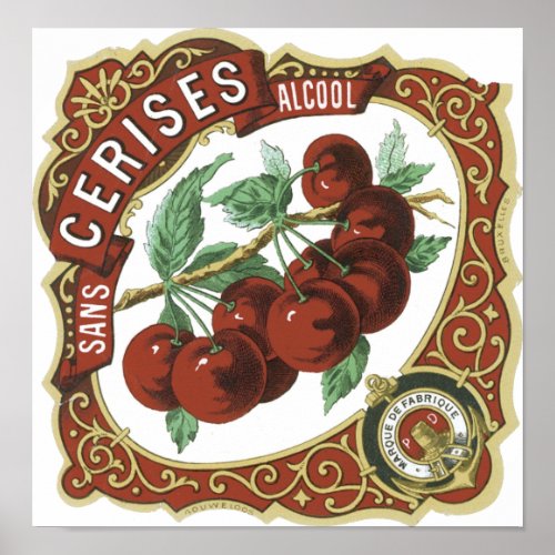 Sans Cerises Alcool Vintage Label Poster