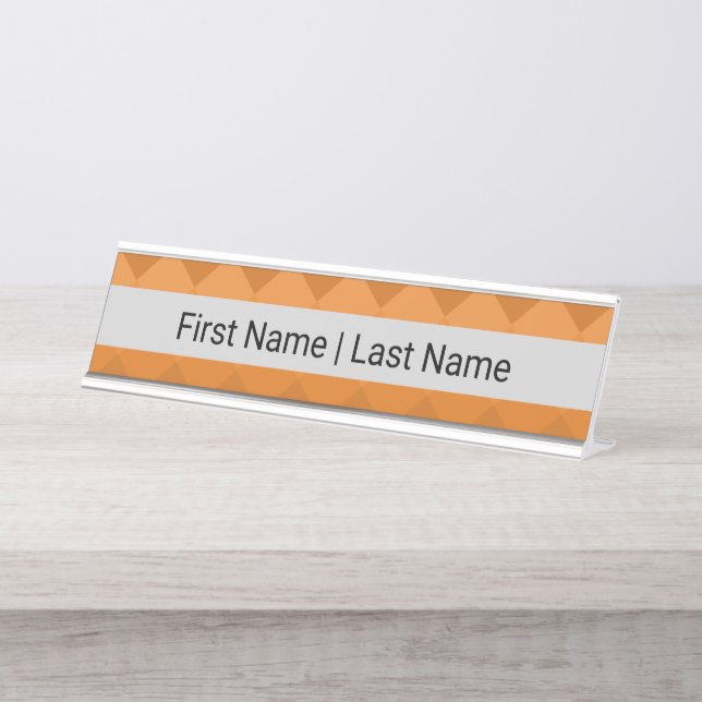Sans Serif Font Gray Orange Desk Name Plate (Front)