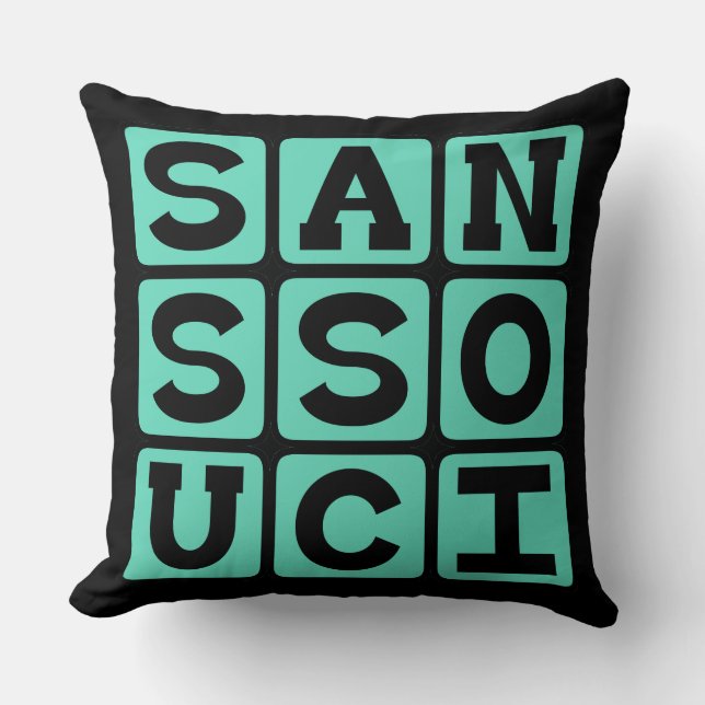Sans Souci, No Worries Latin Phrase Throw Pillow (Front)
