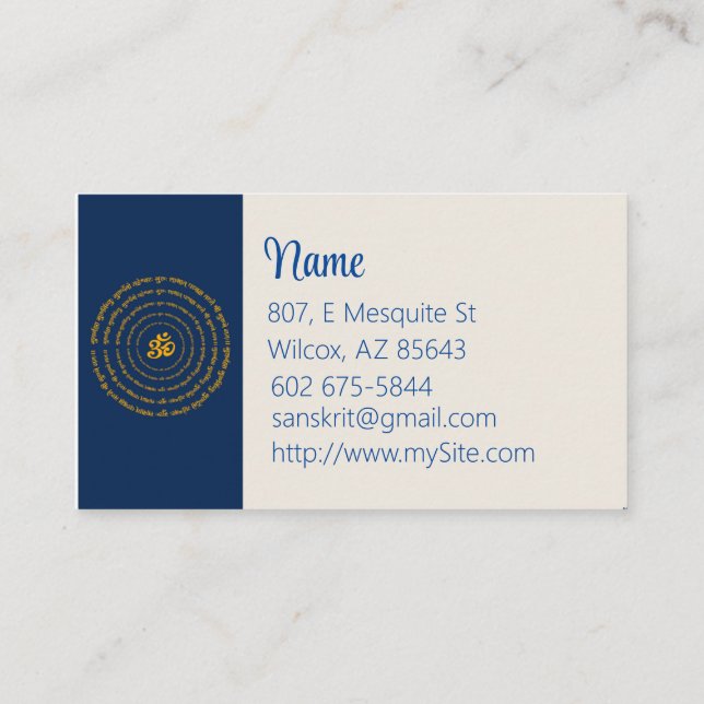 Sanskrit Business Card (Back)