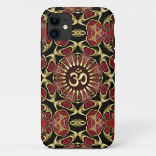 Sanskrit Om Gold + Red Baroque iPhone 11 Case