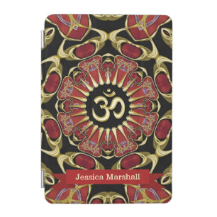Sanskrit Om Gold + Red Baroque Custom Name iPad Mini Cover