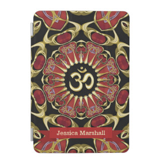 Sanskrit Om Gold + Red Baroque Custom Name iPad Mini Cover