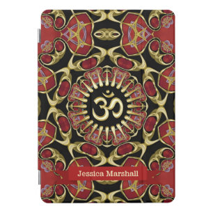 Sanskrit Om Gold + Red Baroque Custom Name iPad Pro Cover