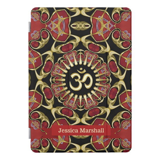 Sanskrit Om Gold + Red Baroque Custom Name iPad Pro Cover (Front)