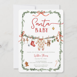 Sant Baby Clothesline Winter Baby Shower Invitation