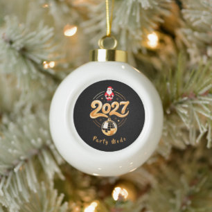 Santa 2027 Party Mode Gold Disco Christmas Ceramic Ball Christmas Ornament