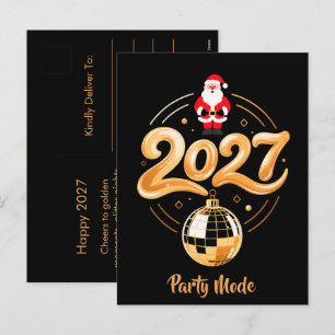 Santa 2027 Party Mode Gold Disco Christmas Holiday Postcard