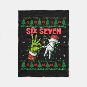 Santa 67 Christmas Ugly Sweater Fingers Six Seven  Fleece Blanket