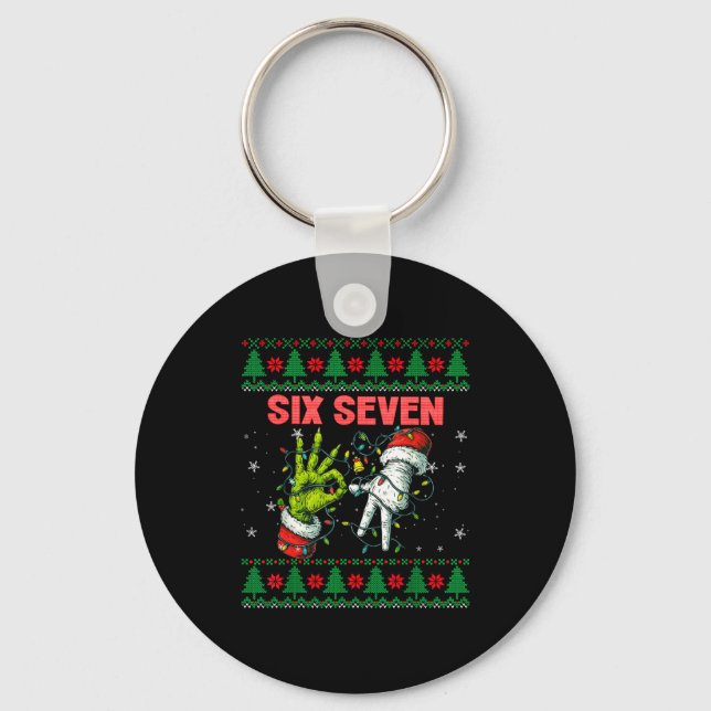 Santa 67 Christmas Ugly Sweater Fingers Six Seven  Keychain (Front)
