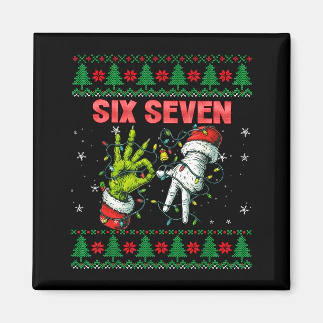 Santa 67 Christmas Ugly Sweater Fingers Six Seven  Magnet (Front)