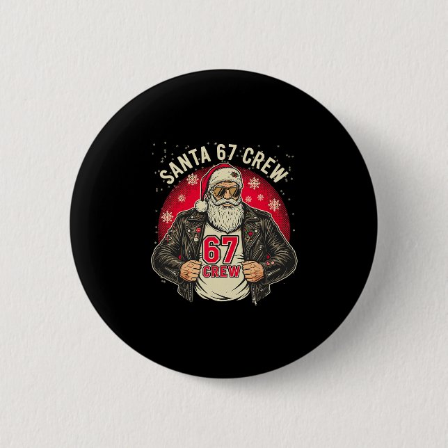 Santa 67 Crew Funny Christmas Leather Jacket Tee  Button (Front)