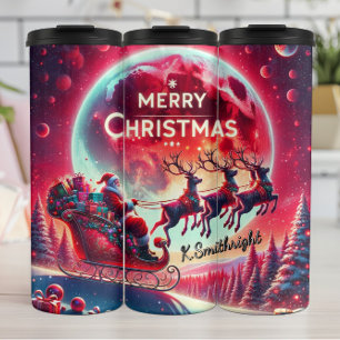 Santa Above the Frozen Pines Thermal Tumbler