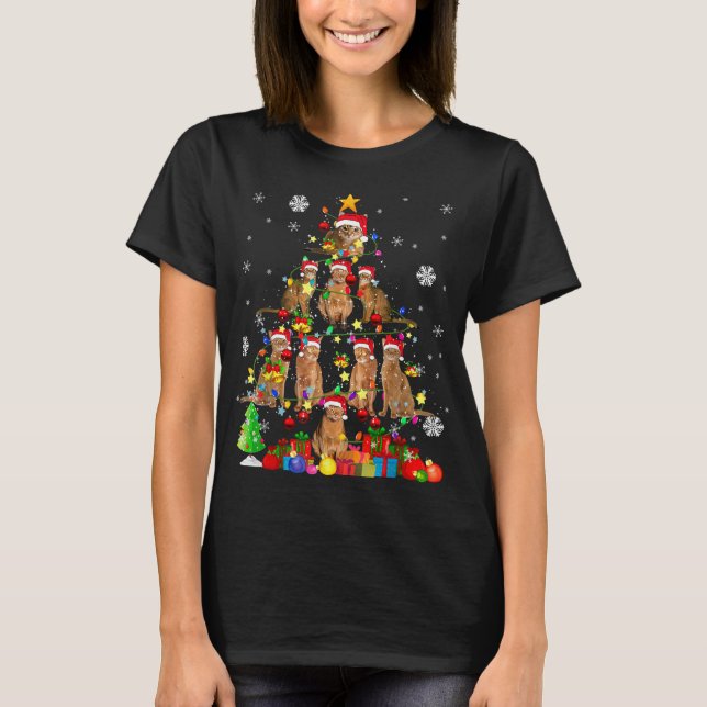 Santa Abyssinian Christmas Tree Xmas Lights Santa  T-Shirt (Front)