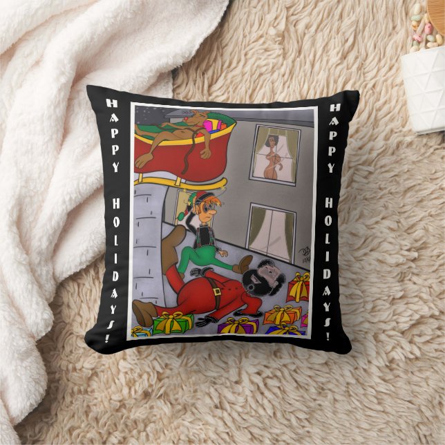 Santa Accident Funny Throw Pillow (Blanket)