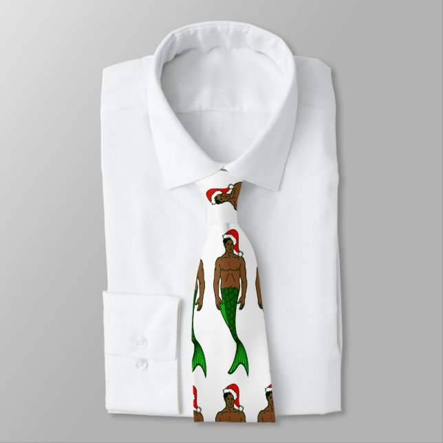 santa african black merman christmas mermaid neck tie (Tied)