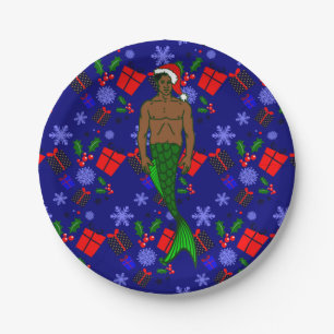 santa african black merman ugly xmas mermaid gifts paper plates