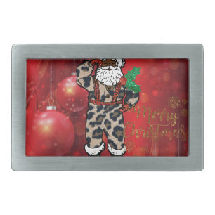 santa african leopard claus red rectangular belt buckle