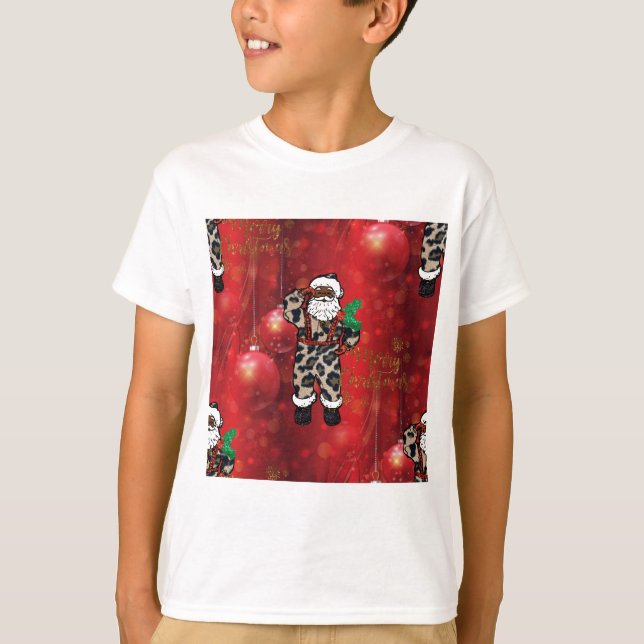 santa african leopard claus red T-Shirt (Front)