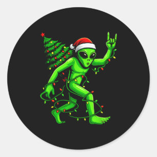 Santa Alien Christmas Tree Xmas Lights Funny Ufo  Classic Round Sticker