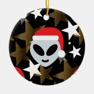 santa alien emoji ceramic ornament