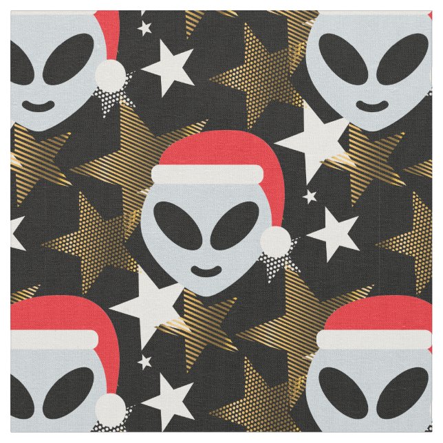 santa alien emoji fabric (Close Up)