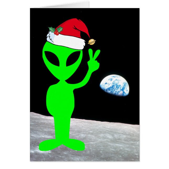 Santa Alien Peace on Moon and Earth Cards (Front)