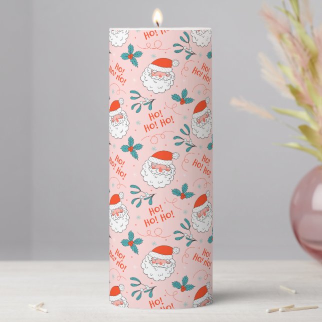 Santa all over print Joyful Greetings collection Pillar Candle (In Situ)