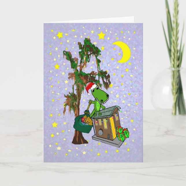 Santa Alligator Cajun Bayou Christmas Holiday Card (Front)