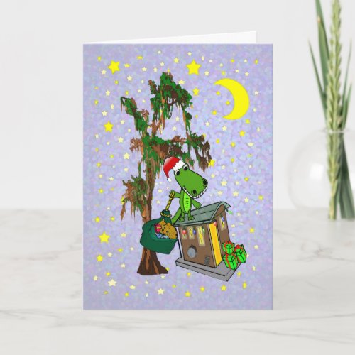 Santa Alligator Cajun Bayou Christmas Holiday Card