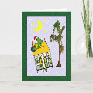 Santa Alligator Cajun House Christmas (green) Holiday Card