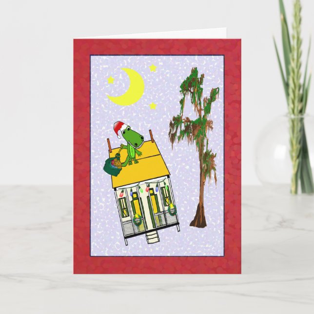 Santa Alligator Cajun House Christmas Holiday Card (Front)