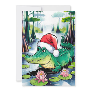 Santa Alligator On The Bayou Holiday Card