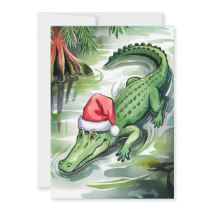 Santa Alligator Swimming in the Bayou Holiday Card