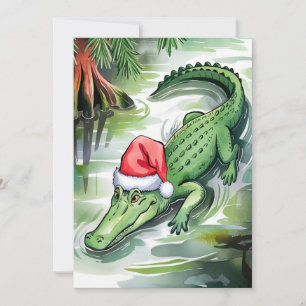 Santa Alligator Swimming in the Bayou Holiday Card