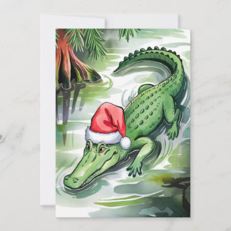 Santa Alligator Swimming in the Bayou Holiday Card
