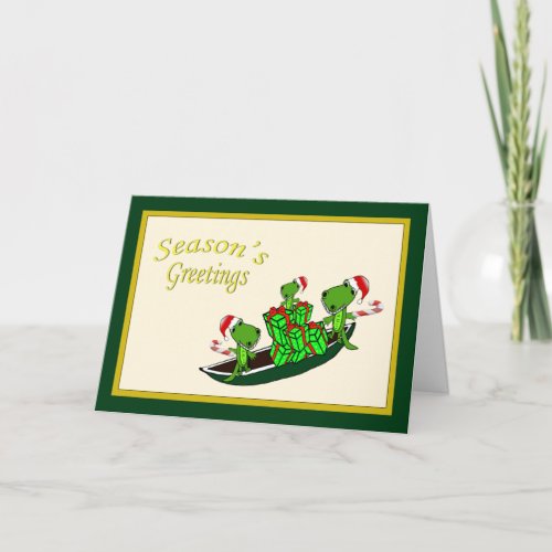 Santa Alligators Pirogue Christmas Holiday Card