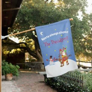 Santa Always Stop At Holiday House Flag