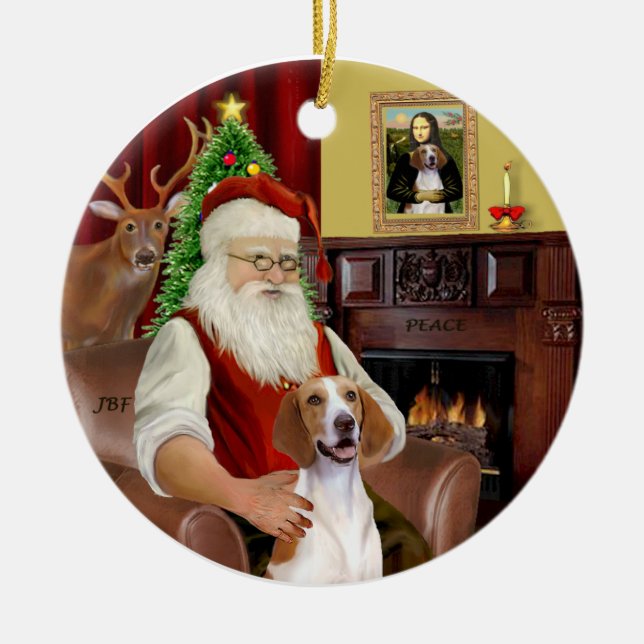 Santa-American Foxhound Ceramic Ornament (Front)